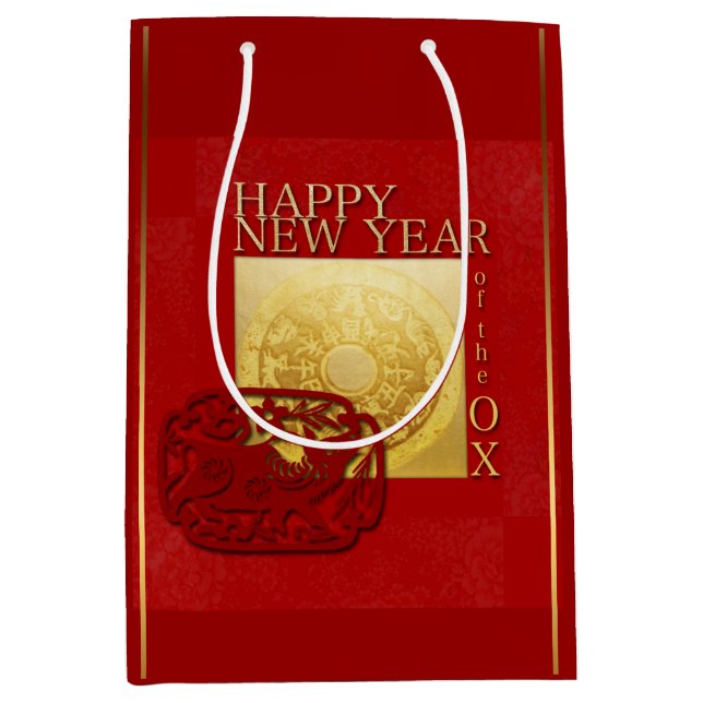 Zodiac Signs Ox Papercut Chinesisches Jahr 2021 MG Mittlere Geschenktüte (Vorderseite)