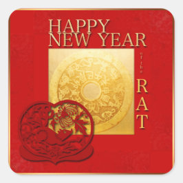 Zodiac Signs Rat Papercut Chinese Year 2020 Square Quadratischer Aufkleber