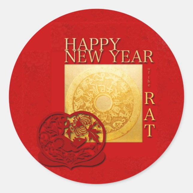 Zodiac Signs Rat Papercut Chinesisches Jahr 2020 R Runder Aufkleber (Vorderseite)