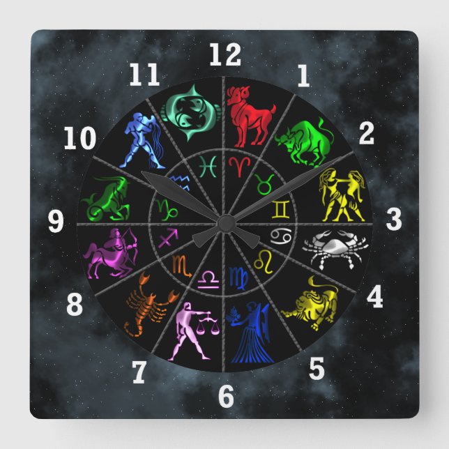 Zodiac signs together quadratische wanduhr (Vorderseite)