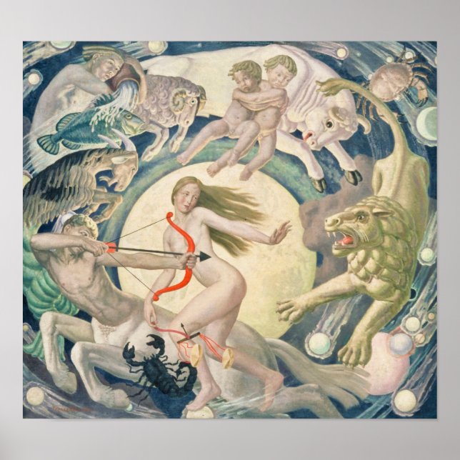 Zodiac Signs Vintage Himmelskarte Poster (Vorne)
