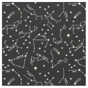 Zodiac Star Maps White on Black Cheeky Witz® Stoff