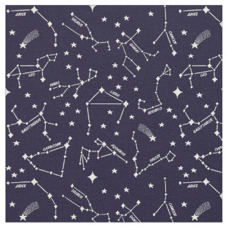 Zodiac Star Maps White on Dark Blue Cheeky Hexe® Stoff