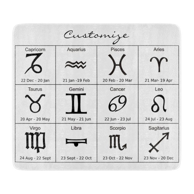 Zodiac Sun Sign Astrologie Kalender Thunder_Cove Schneidebrett (Vorderseite)