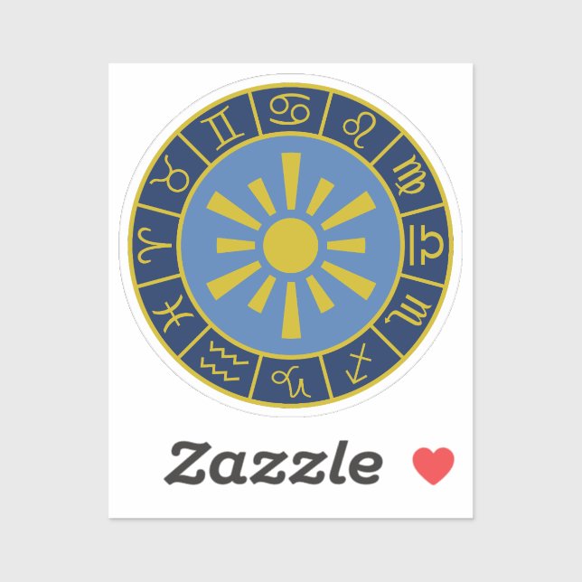 Zodiac Sun Wheel+Astrologische Symbole Gold+Blues Aufkleber (Blatt)