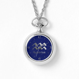 Zodiac-Symbol für Aquarius auf Deep Midnight Blue Armbanduhr