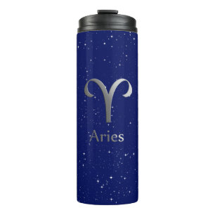 Zodiac-Symbol für Aries auf Deep Midnight Blue Thermosbecher