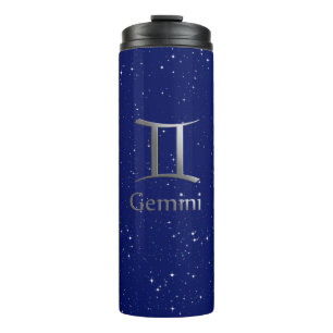 Zodiac-Symbol für Gemini auf Deep Midnight Blue Thermosbecher