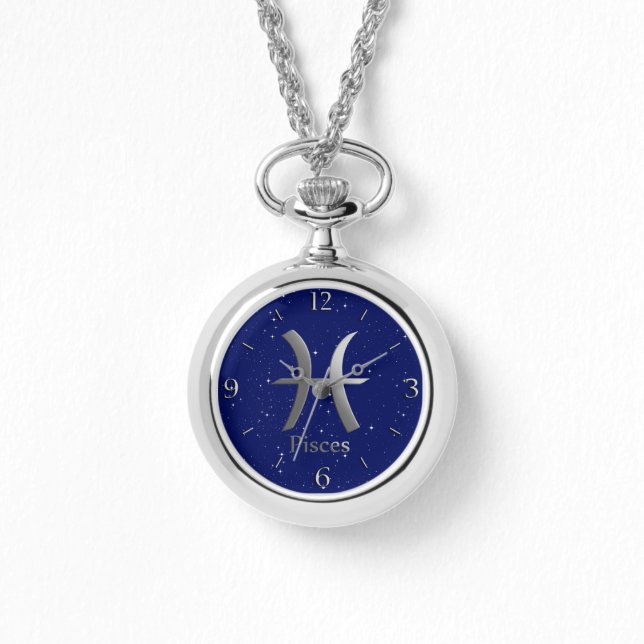 Zodiac-Symbol für Pisces auf Deep Midnight Blue Armbanduhr (Vorderseite)