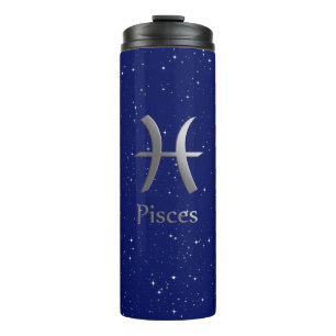 Zodiac-Symbol für Pisces auf Deep Midnight Blue Thermosbecher