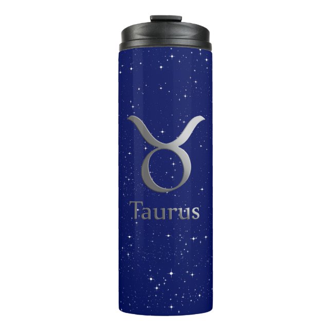 Zodiac Symbol für Taurus auf Deep Midnight Blue Thermosbecher (Vorderseite)