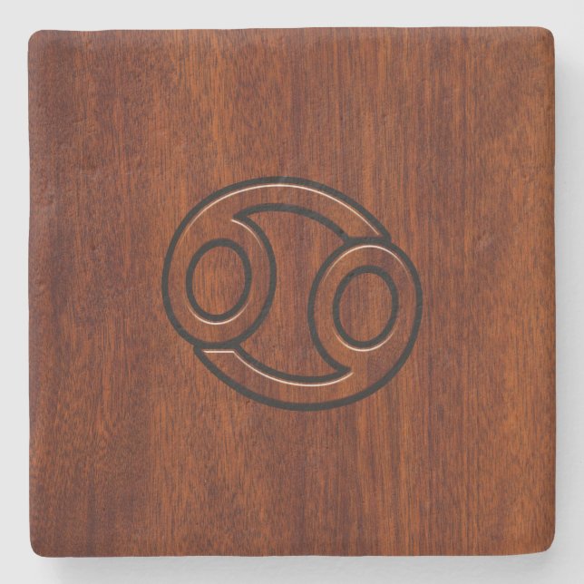 Zodiac Symbol on Mahogany Style Steinuntersetzer (Vorderseite)