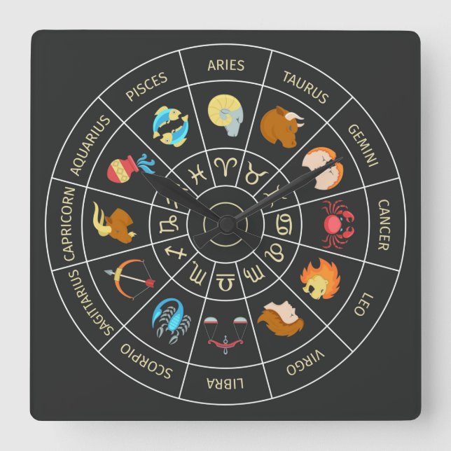 Zodiac-Symbol Quadratische Wanduhr (Vorderseite)