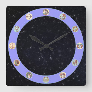 Zodiac Symbol w/Stars Quadratische Wanduhr