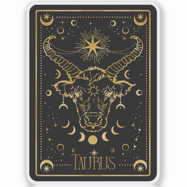 Zodiac Taurus Astrologisches Schwarz-Gold-Sticker Aufkleber (Vorderseite)
