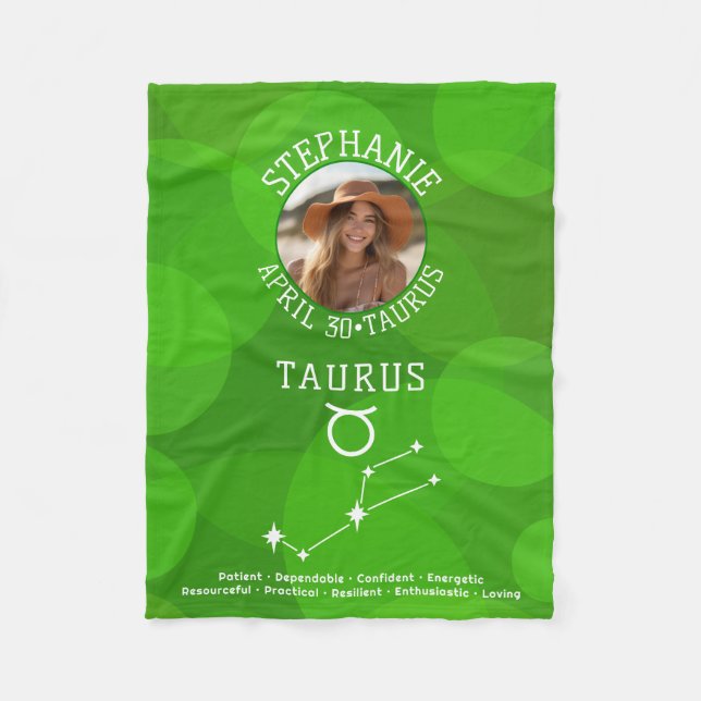 Zodiac Taurus Custom Geburtstag Foto Astrologie Fleecedecke (Vorderseite)
