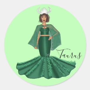 Zodiac Taurus Goddess mit Hörnern Runder Aufkleber