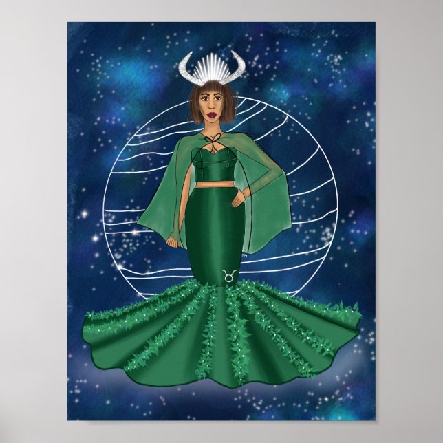 Zodiac Taurus Goddess mit Planet Venus Poster (Vorne)