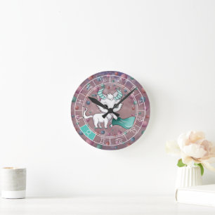 Zodiac Taurus Niedlich Cat Wheel Planet Astrologie Runde Wanduhr