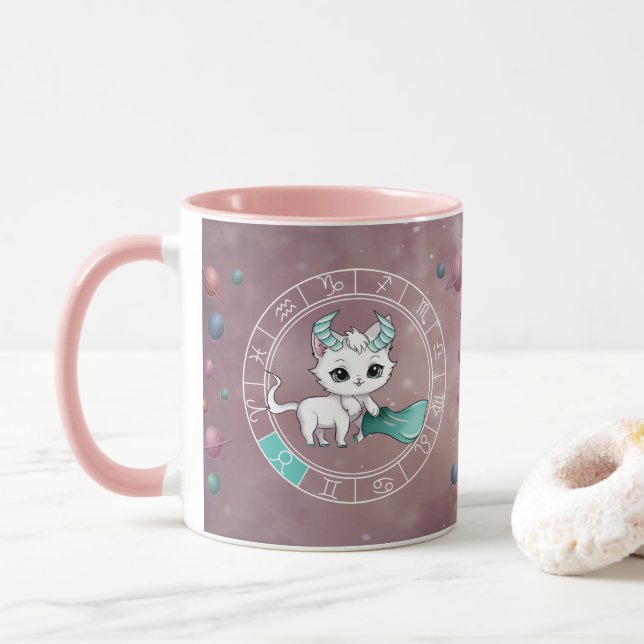 Zodiac Taurus Niedlich Cat Wheel Planet Astrologie Tasse (Mit Donut)