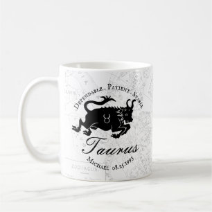 Zodiac Taurus Schwarz-weiße Astrologie Eigenschaft Kaffeetasse