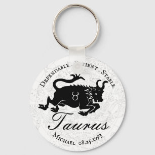 Zodiac Taurus Schwarz-weiße Astrologie Schlüsselanhänger