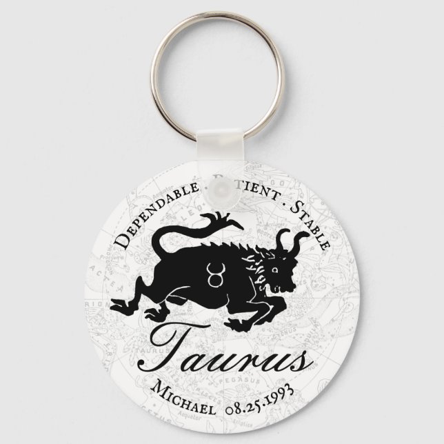 Zodiac Taurus Schwarz-weiße Astrologie Schlüsselanhänger (Vorderseite)
