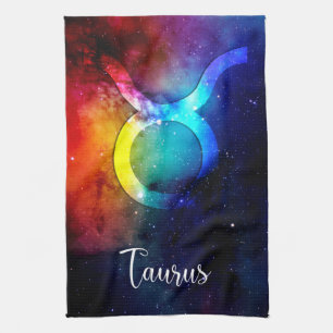 Zodiac: Taurus Space Rainbow Geschirrtuch