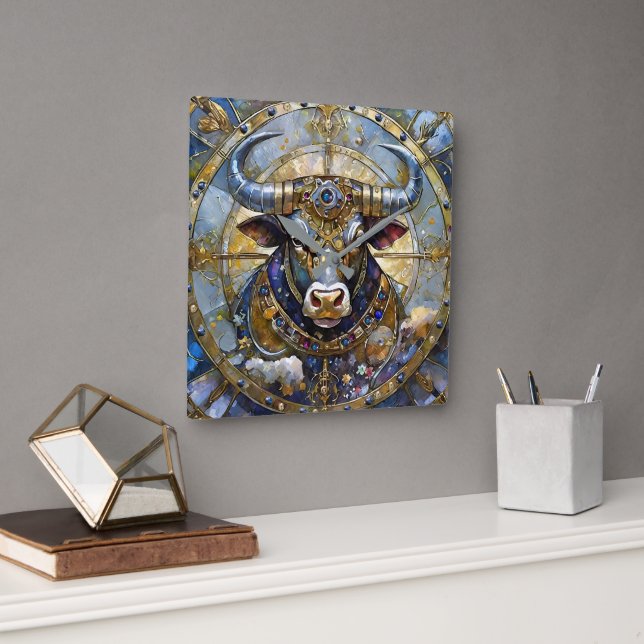 Zodiac - Taurus The Bull Quadratische Wanduhr (Büro)