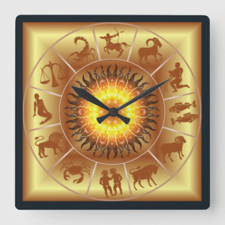 Zodiac~Toasted Sun~Western Astrology~Gold Back~ Quadratische Wanduhr