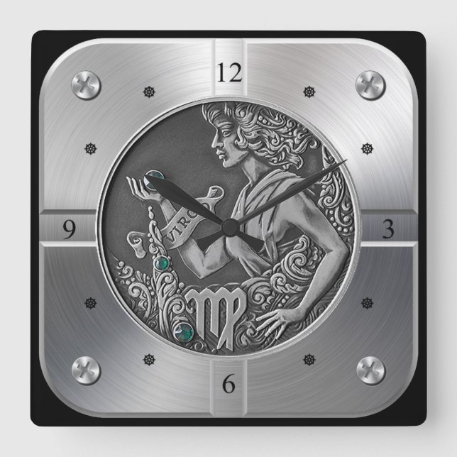 Zodiac ~ Virgo ~ Celestial ~ Western Astrologie ~ Quadratische Wanduhr (Vorderseite)