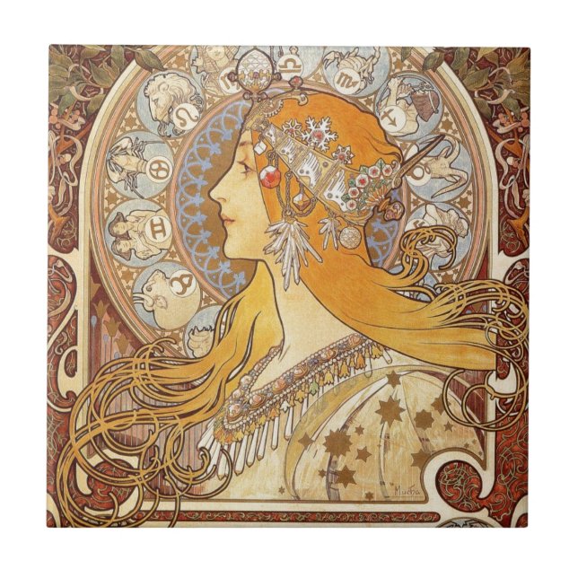 Zodiac von Alphonse Mucha Fliese (Vorderseite)