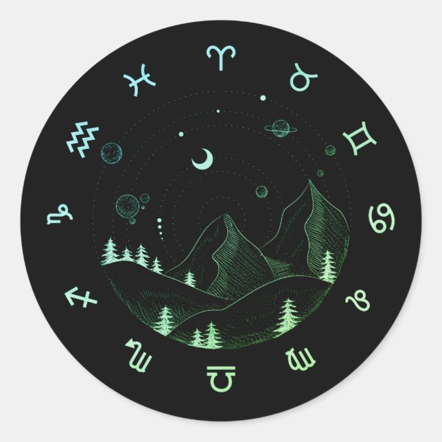 Zodiac Wheel Landschaft Runder Aufkleber (Vorderseite)