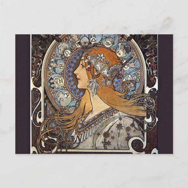 Zodiac Women by Alphonse Mucha - Vintage Kunst Postkarte (Vorderseite)