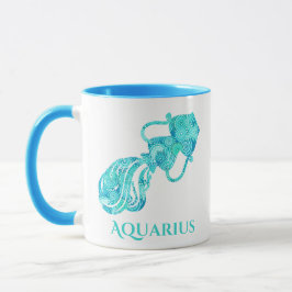 Zodiac-Zeichen für Aquarius in einem türkisfarbene Tasse