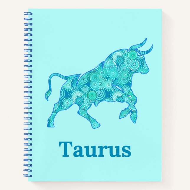 Zodiac-Zeichen für Taurus in Shades Blue Journal Notizbuch (Vorderseite)