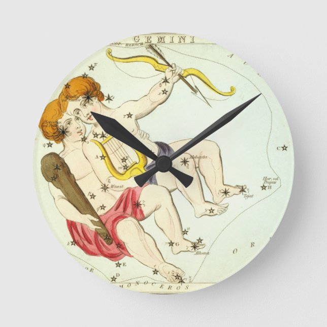 Zodiac-Zeichen: Gemini Runde Wanduhr (Vorderseite)