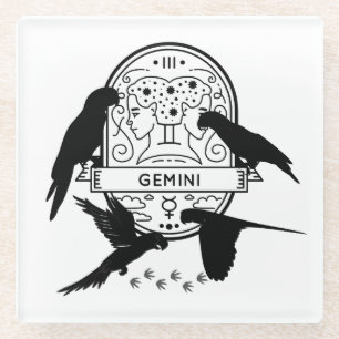 Zodiac-Zeichen und Matching-Haustiere. Gemini - Pa Glasuntersetzer