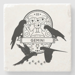 Zodiac-Zeichen und Matching-Haustiere. Gemini - Pa Steinuntersetzer