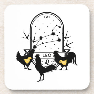 Zodiac-Zeichen und Matching-Haustiere. Leo - Huhn. Getränkeuntersetzer