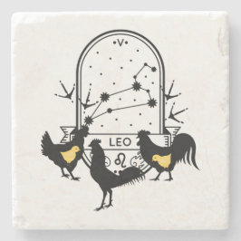 Zodiac-Zeichen und Matching-Haustiere. Leo - Huhn. Steinuntersetzer