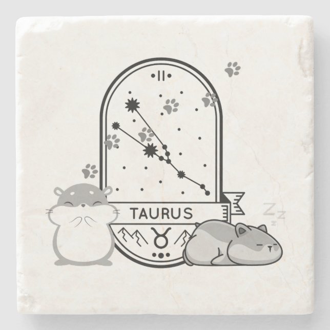 Zodiac-Zeichen und Matching-Haustiere. Taurus - Ha Steinuntersetzer (Vorderseite)
