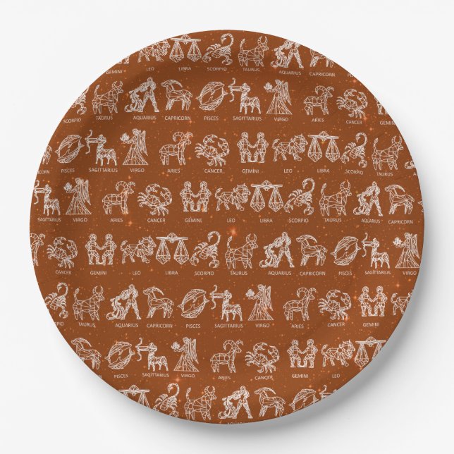Zodiac-Zeichenpapierplatte (Orange) Pappteller (Vorderseite)