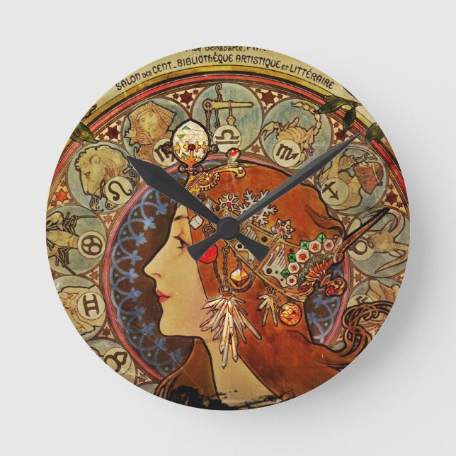 Zodiak Woman by Mucha Runde Wanduhr (Vorderseite)