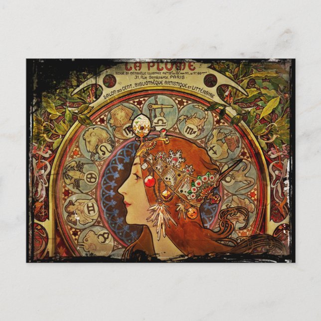 Zodiak Woman von Mucha Postkarte (Vorderseite)