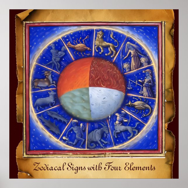 ZODIAKALE ZEICHEN MIT VIER ELEMENTEN Astrologie Di Poster (Vorne)