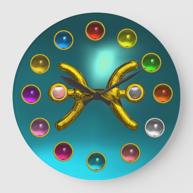 ZODIAKALE ZEICHENPISZEN DRUCKEN 3D-FARBEN GEMSTONS GROßE WANDUHR (Vorderseite)