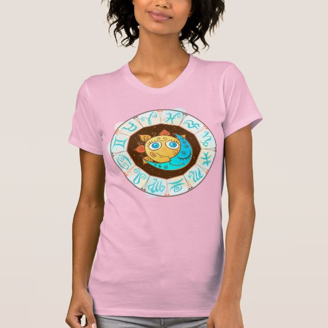 Zodiakische Symbole mit Sun Moon Doodles T-Shirt (Vorderseite)