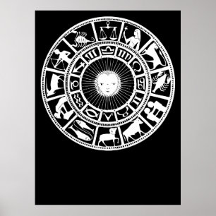 Zodiakrad mit Sonne und Astrologiesymbolen Poster