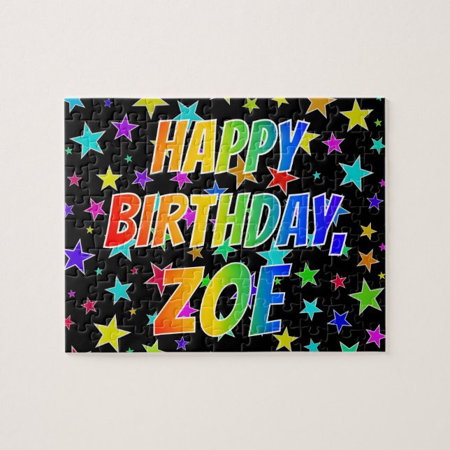 "ZOE" First Name, Fun "HAPPY BIRTHDAY" (Horizontal)